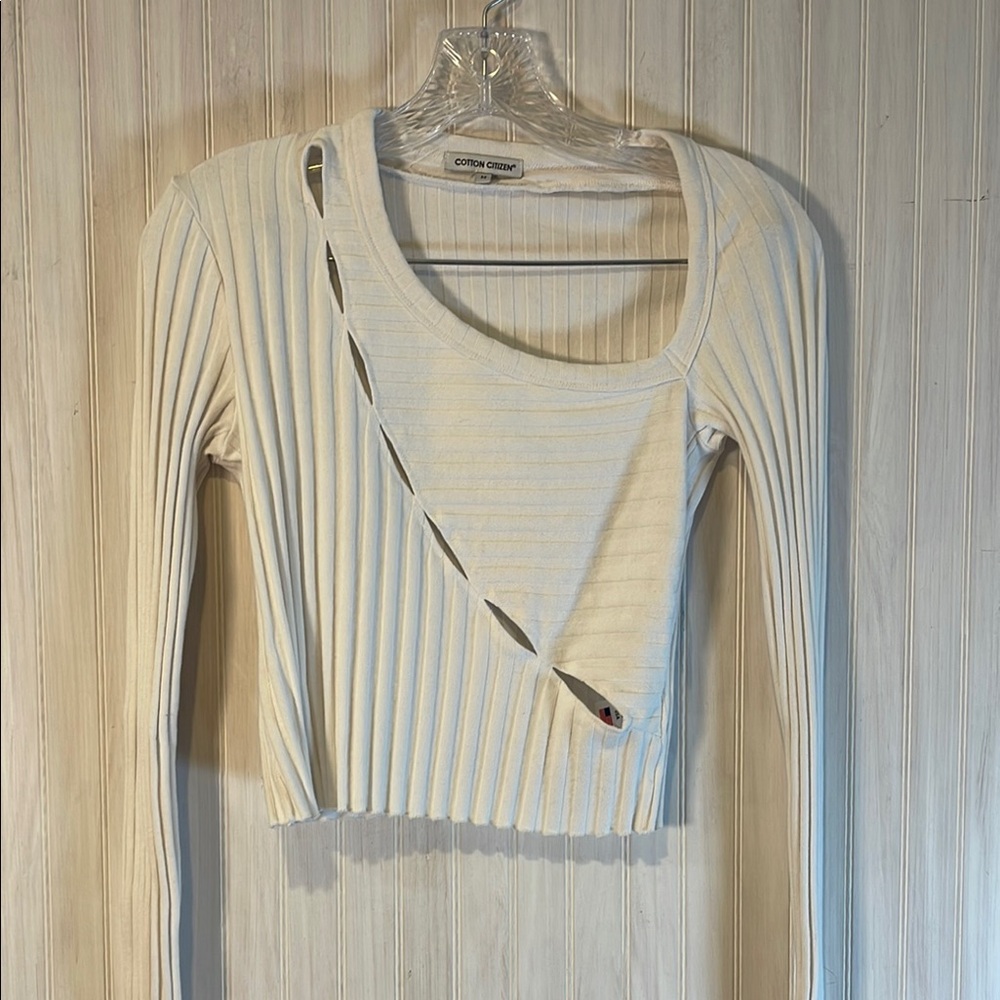 COTTON CITIZEN RIBBED CROPPED CUT OUT TOP ASYMETRICAL MEDIUM